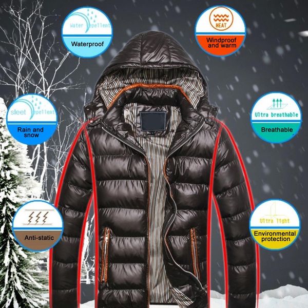 

men winter korean version of the stand collar hooded down jacket soft cotton padded coat outwear streetwear punk gift, Black
