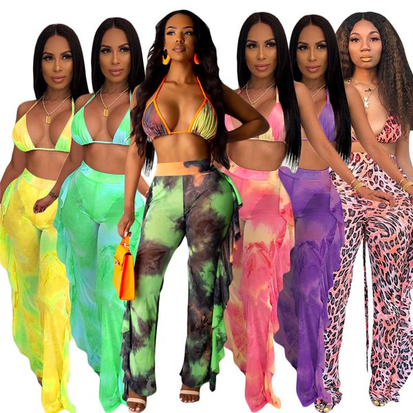 

women bra+wide-leg pants 2 piece set sportswear color sheer chest wrap bottoms outfits night club clothing s-2xl clubwear 1702