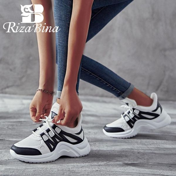 

rizabina size 35-43 breathable mesh sneakers women vulcanized shoes female fashion casual soft flats shoes women footwears, Black