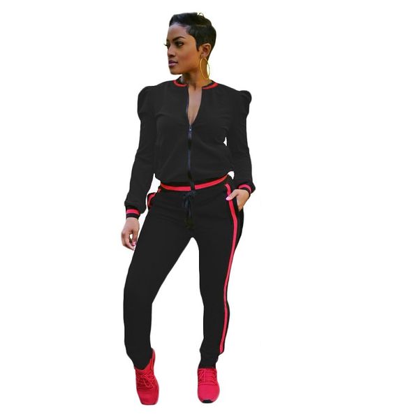

3 color striped pocket women tracksuits casual full sleeve 2 two piece set long pants sweat suits new product discount, White