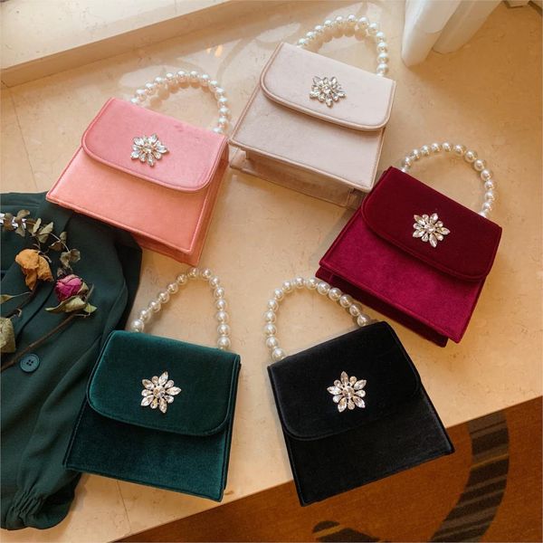 

women crystal flower handbag vintage women's pearl handle flap evening bag female shoulder bags causal lady's crossbody bag