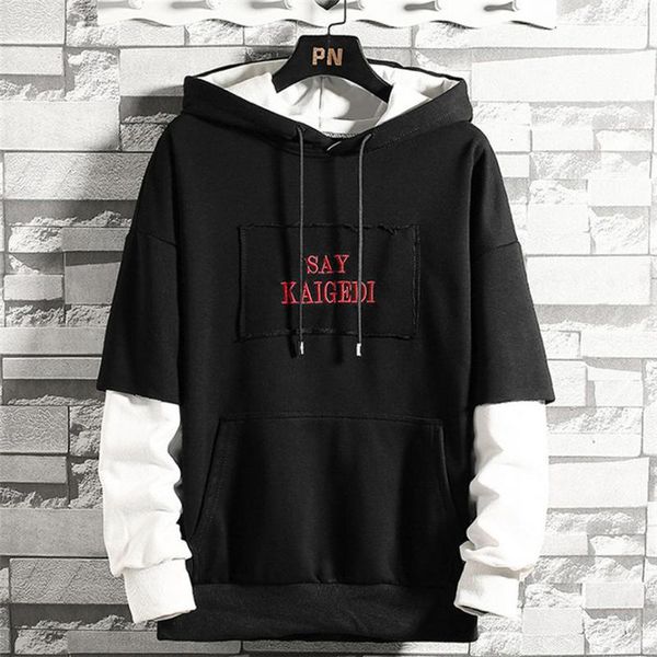 

winter mens hoodies sweatshirt hooded jacket coats men's new style casual fashion patchwork hoodie long sleeves sweatershirt top, Black