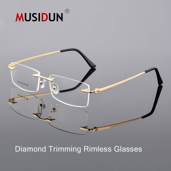 

optical glasses man woman diamond trimming cutting rimless eyeglasses anti-blue myopia gold frame for male eyewear q105, Black