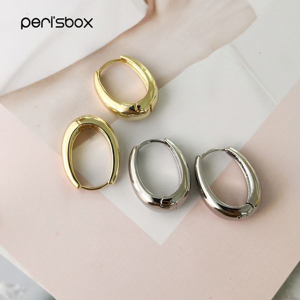 

peri'sbox 25mm*19mm gold wide oval hoop earrings for women minimalist everyday earrings hoops morden brass huggie earrings gifts, Golden