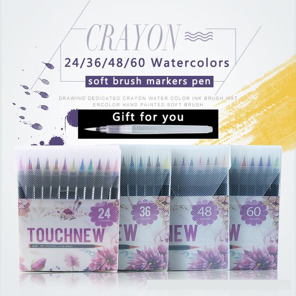 

touchnew 24 36 48 60 colors watercolor art markers pen set soft brush marker for drawing manga design painting supplies