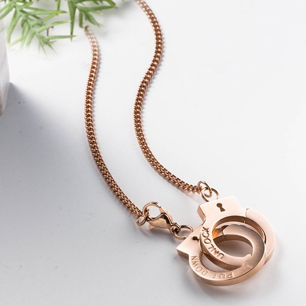 

rose gold handcuffs necklace mens stainless steel couple cuffs necklaces women hip hop punk chain necklace female accessories, Golden;silver
