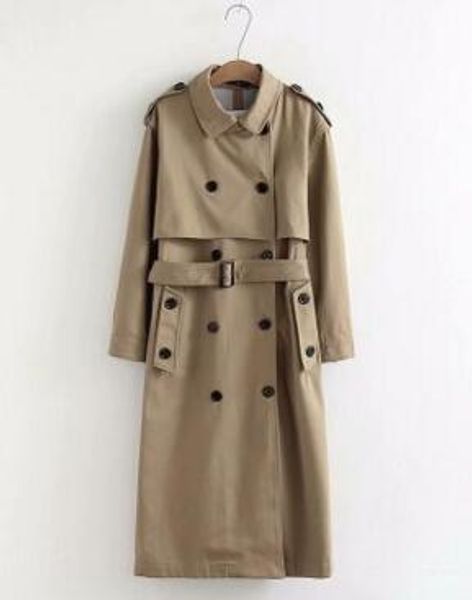 

2019 autumn women's wear solid color epaulettes double breasted in the long trench coat woman, Tan;black