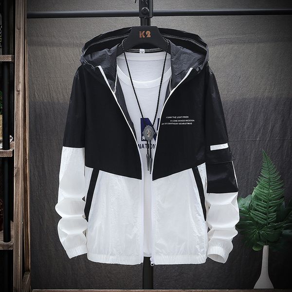 

summer sun protection clothing men large size loose thin section casual jacket men hooded uv protection beach jacket, Black;brown