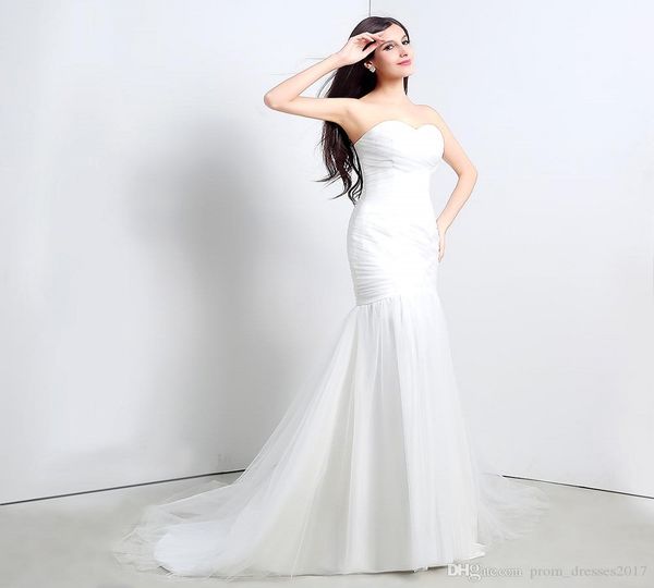 

simple classic mermaid tail bride dresses thin net catch strapless garden beach wedding dresses inventory custom, White