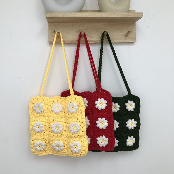 

daisy hand-woven women shoulder bag handmade crochet knitted women handbag fashion cotton weave ladies hand bags women's bag new