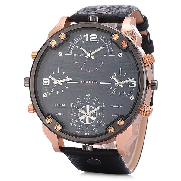 

shiweibao cool mens watches brand luxury quartz watch for men four time zones military wristwatches leather relojes hombre, Slivery;brown