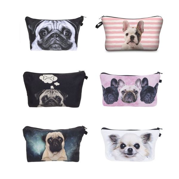 

3d printed pug pattern travel cosmetic makeup bag toiletry case coin purse pouch wash organizer storage