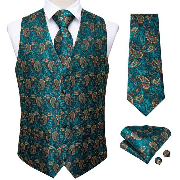 

2020 new fashion men's suit vest teal green paisley silk waistcoat sleeveless formal business jacket dress vests for men dibangu, Black;white