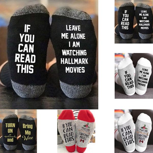 

1pair hallmark movies soft socks christmas letters printed women winter warm socks gifts fq-ing