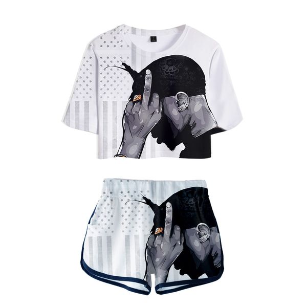 

2019 new rapper 2pac 3d print summer two pieces sets women fashion clothes girl harajuku t-shirts shorts, White