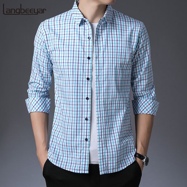 

2019 100% cotton fall new fashion brand shirts mens plaid slim fit long sleeve checkered korean casual clothes, White;black