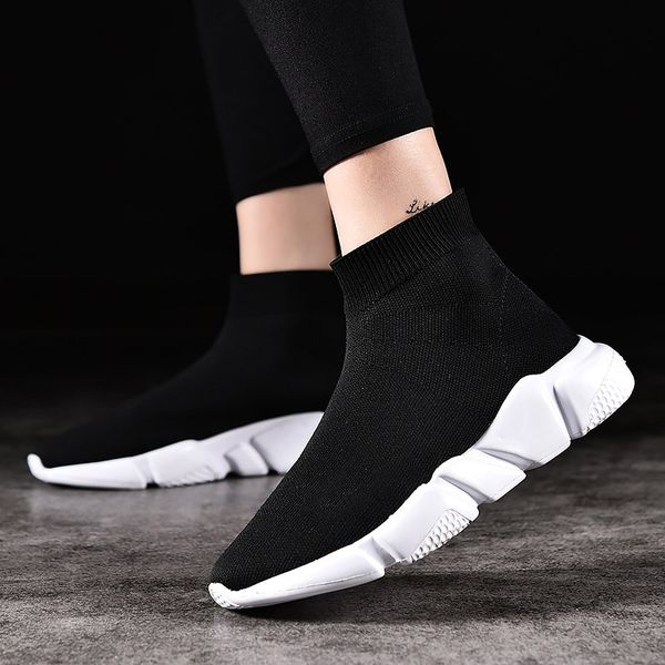 

2019 new high casual shoes couple fashion flats womens casual platform shoes men women sock walking footwear zapatos mujer, Black
