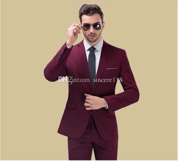 

fashionable wine groom tuxedos,handsome slim fit men wedding groomsmen business party prom suits (jacket+pants+tie) w:838, Black;gray