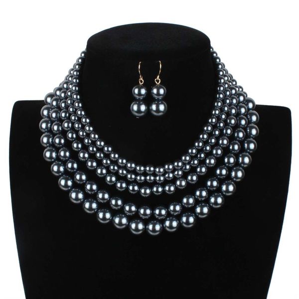 

fashion style imitation pearl jewelry simple multi-layer necklace, Silver