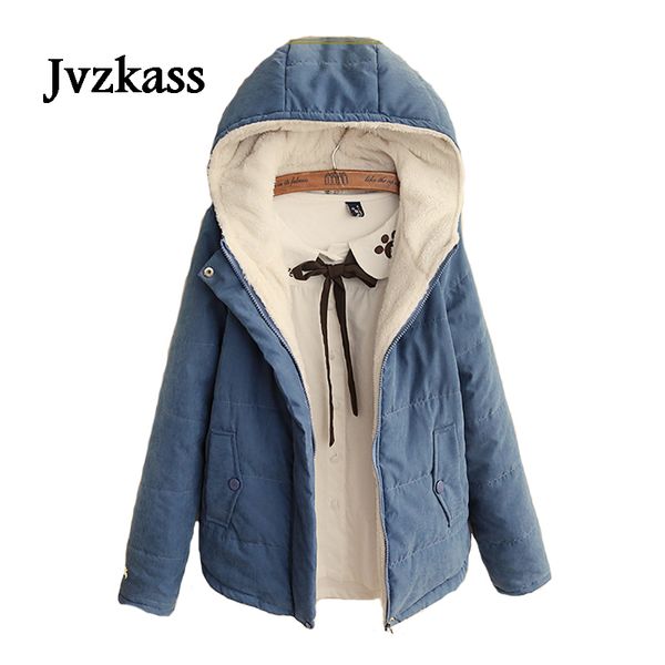 

jvzkass 2018 cotton coat female small fresh autumn and winter long-sleeved hooded solid color thick warm cotton coat z264, Black