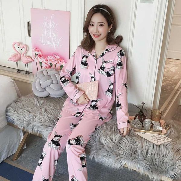 

2019 spring pyjamas women long-sleeved pants pajama set leisure wear pijama mujer 2-piece set home clothes new plus size xxl, Blue;gray