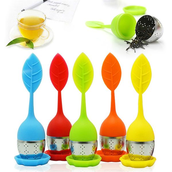 

5 цветов листьев shaped силиконовые чай infuser сито кофе чай сыпучие leaf herbal специи фильтра для чайника питейных аксессуаров