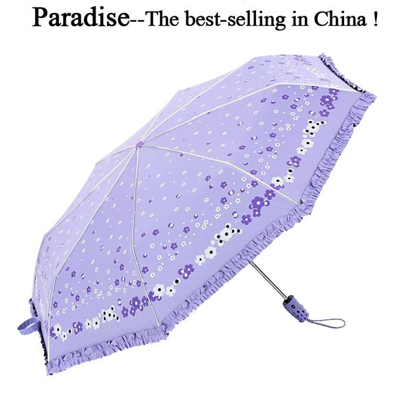 

fully-automatic umbrella for women flower folding female brand sun rain quality girl light lace umbrella parasol