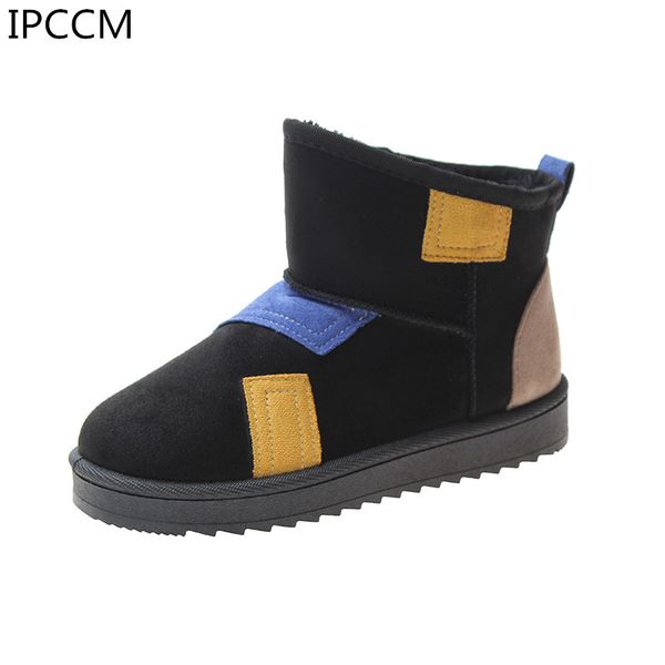 

2019 autumn and winter new fashion stitching cute japanese thick bottom plus velvet thick warm women's snow boots, Black