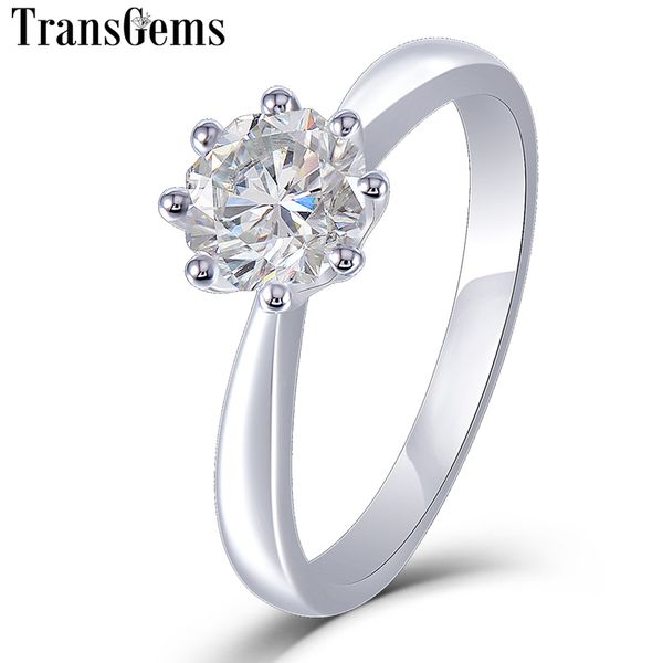 

transgems 14k white gold solitaire moissanite engagement ring for women unique octagon cutting 1ct 6mm f color moissanite ring y19061203, Slivery;golden