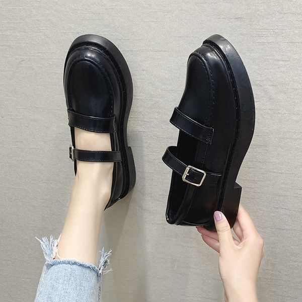 

2020 new fashion women's round toe flats shallow mouth mary jane women flats concise strap loli casual flat shoes u19-17, Black