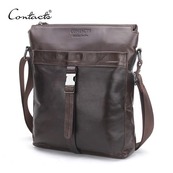 

contact's genuine leather men messenger bags oil wax leather male bag man casual crossbody shoulder bag men's travel bags
