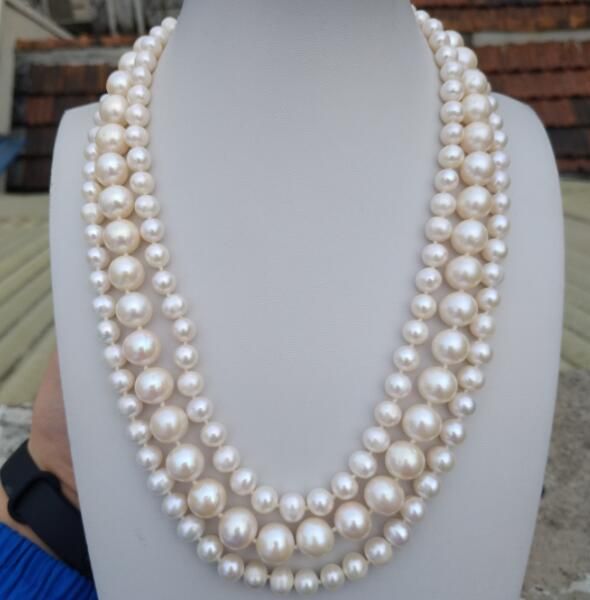

triple strands aaasouth sea white pearl necklace18 inch-20inch, Silver