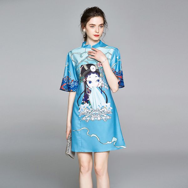 

lukaxsikax 2020 new spring summer women dress retro chinese style pattern print improved cheongsam dress elegant vintage, White;black