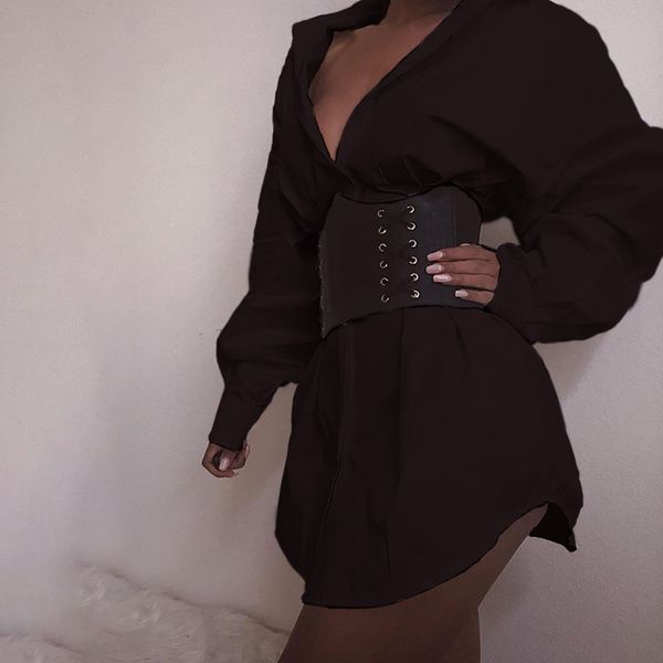 

20s designer women dresses fashion summer long sleeve solid dresses v neck short dress black white work shirt dress size s-lph-yf205204, White;black