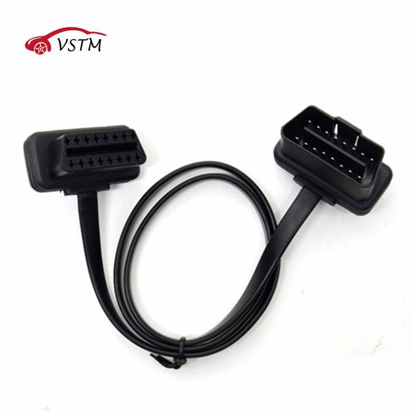 

100cm 60cm flat thin as noodle obd2 obdii obd 16pin elm327 male to female elbow extension cable diagnostic scanner connector