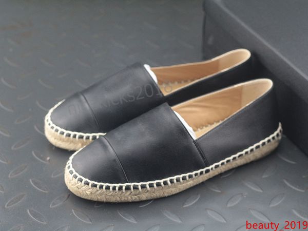 

all black designer casual shoes slippers soft straw weaving loafer espadrilles leather cap toe canvas chaussures luxury ladies slip on