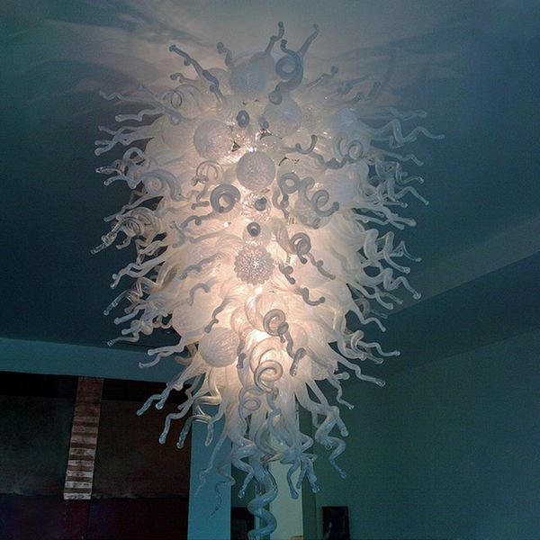 Lampen Zeitgenössische große Kristall-Kronleuchter, LED-Lichtquelle, dekorative Pendelleuchte, weiße Farbe, künstlerische Kronleuchter-Beleuchtung aus mundgeblasenem Glas