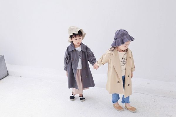 

Spring Autumn Windbreaker For Girls Casual Cotton Solid Boy Trench Coat Double Breasted Long Outwear Children Clothing