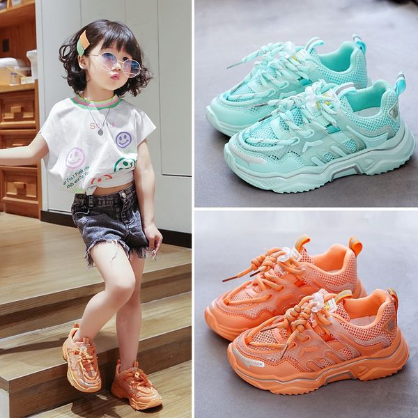 

girls' 2020 autumn candy color double mesh eva sports candy sports shoes large bottom children's father shoes, Black