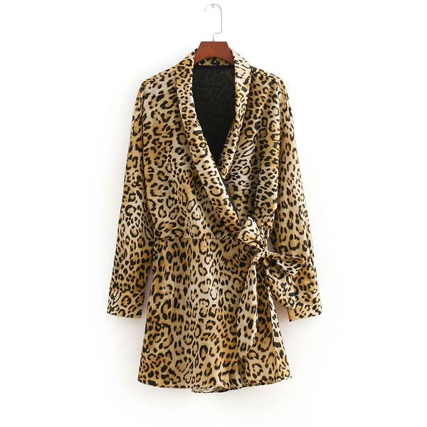 

2018 women vintage leopard pattern print siamese ladies long sleeve bow playsuits chic casual slim overalls trousers p160, Black;white