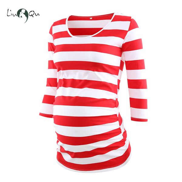 

women's maternity clothes striped side ruched 3/4 sleeve maternity scoop neck jersey pregnancy clothes womens clothing, White