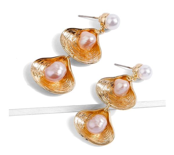 

fashion designer earrings alloy shell large earrings stainless steel ear pin pearl earrings female european and american jewelry, Silver