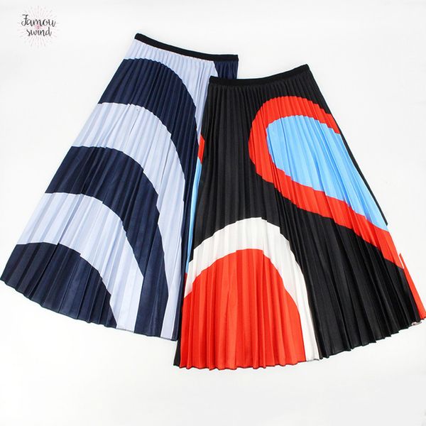 

srping skirt 2019 green womens a line high elasticity striped midi pleated long skirt jupe femme plus size summer skirt, Black