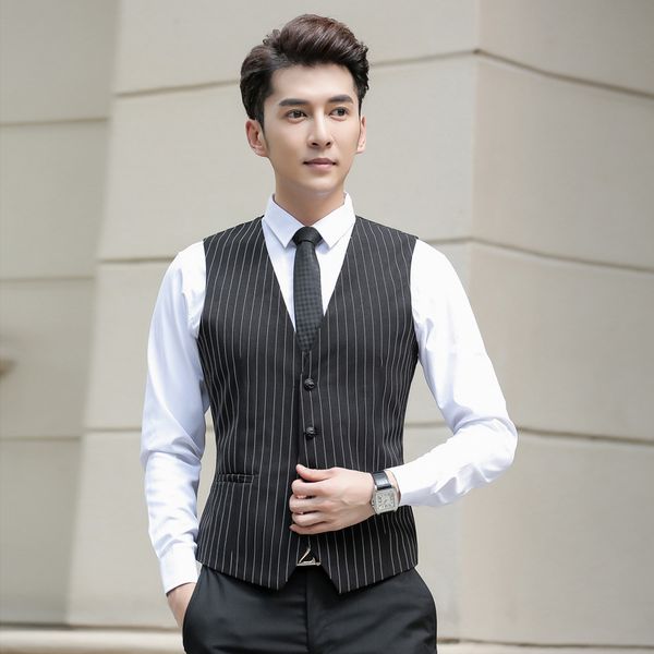 

striped leisure suit vest men' korean version of the slim business vest trend handsome the british gentleman waistcoats autumn, White;black