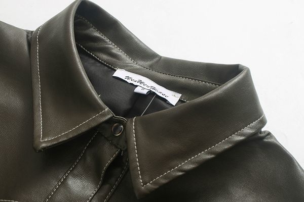 

2019 autumn new products korean-style versitile fashion fold-down collar long sleeve solid color imitation leather jacket c, Black;brown