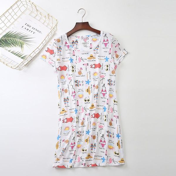 

pwoman fashion women's wear knee length nightdress new knitted cotton short sleeve pajamas cute cartoon home clothes european women&#03, Black;red
