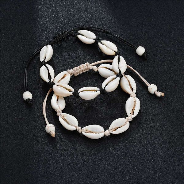 

handmade shell bracelets natural seashell hand knitted adjustable rope bangles for women girls accessories beaded strand beach jewelry charm, Golden;silver