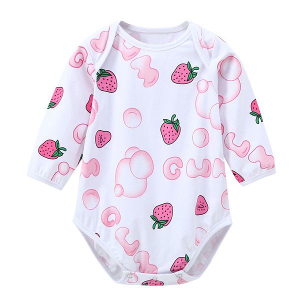 

new style summer girls boys kids babies new cute actice casual spring full o-neck modal print strawberry bodysuits, Blue
