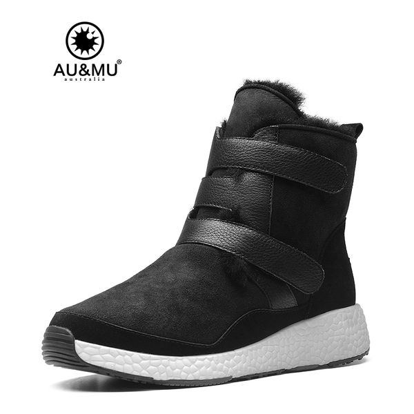 

2017 aumu australia suede hook loop strap winter boots ny102, Black