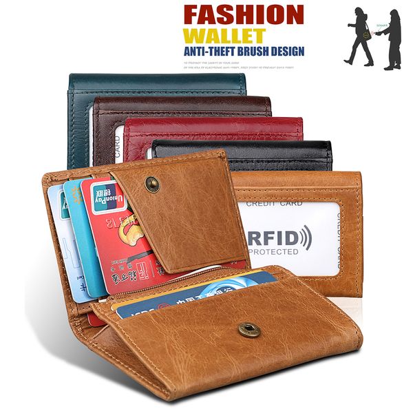 

rfid blocking tri-fold purses genuine leather credit card holder banknote pocket money pouches short cowhide wallet gifts, Red;black